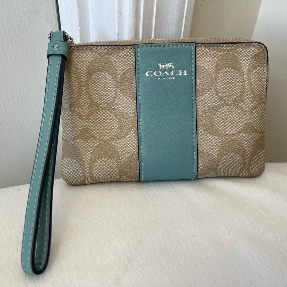 Coach Beige and Blue Wristlet